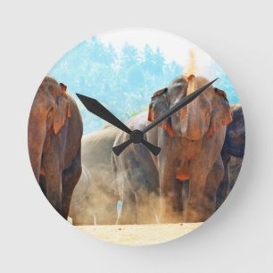 Horloge Ronde Eléphants Animaux Safari Destinée Paix Amour