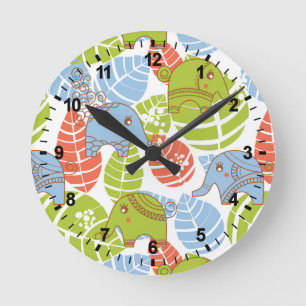 Horloge Ronde Éléphants colorés de jungle