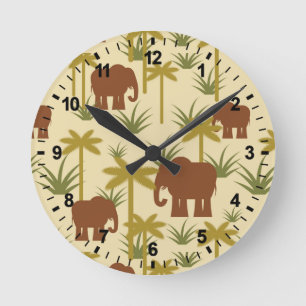 Horloge Ronde Éléphants et paumes dans le camouflage