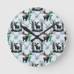 Horloge Ronde Elk Moose Antlers Deer Design Motif