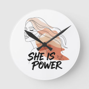 Horloge Ronde Elle Est Puissance - Tons Désert