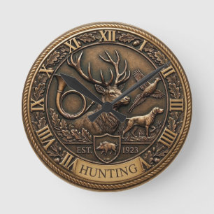 Horloge Ronde Emblème de chasse en bronze