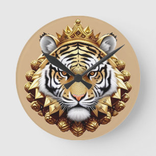 Horloge Ronde Emblème de crête de tigre doré