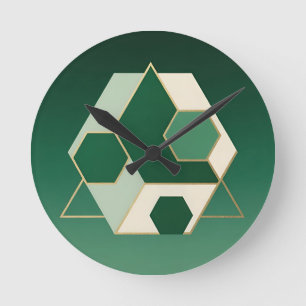 Horloge Ronde Émeraude Hexagone Géométrique Luxe