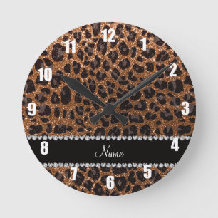 Horloge Ronde Empreinte de léopard de parties scintillantes d'o