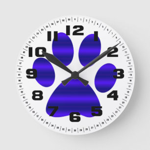 Horloge Ronde Empreinte de patte à dégradé bleu