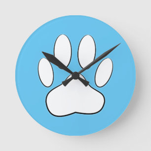 Horloge Ronde Empreinte de patte Blanc Sur Sky Blue
