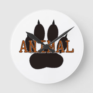 Horloge Ronde Empreinte de patte d'animal noir