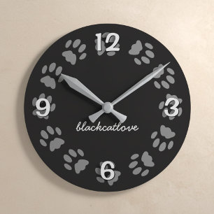 Horloge Ronde Empreinte de patte de chat noir cadenas personnali