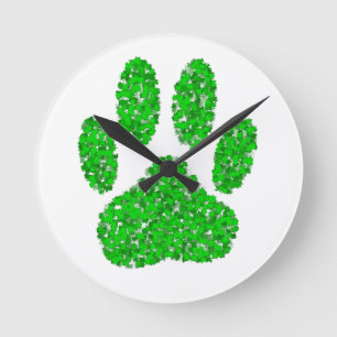 Horloge Ronde Empreinte de patte de Chien à feuillage vert