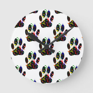 Horloge Ronde Empreintes de pattes Confetti Et Motif Party Strea