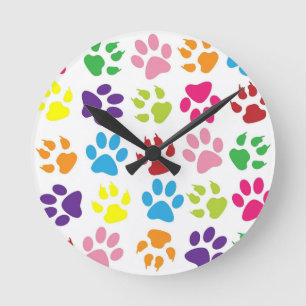 Horloge Ronde Empreintes de pattes multicolores