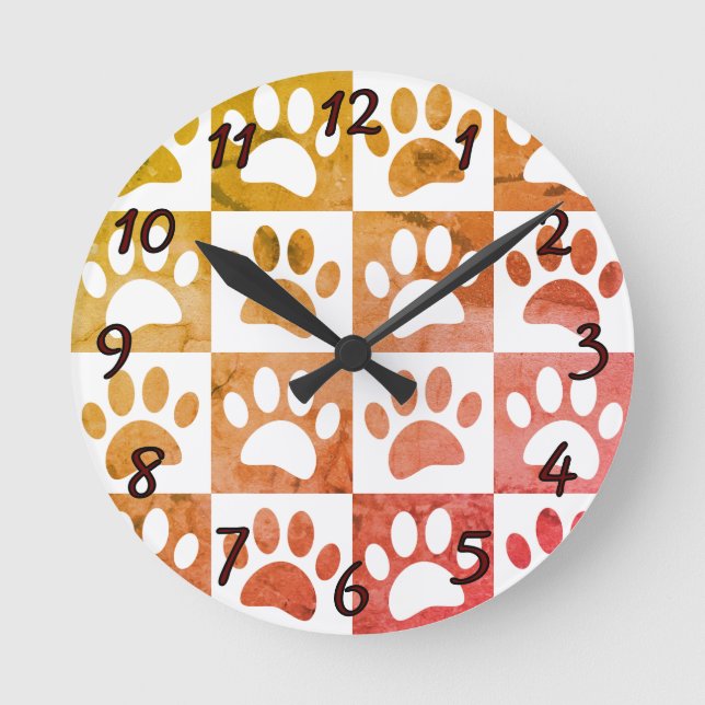 Horloge Ronde Empreintes de pattes Rustiques De Chiens En Carré  (Recto)