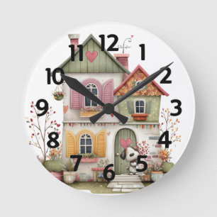 Horloge ronde en acrylique Cottage Campagne