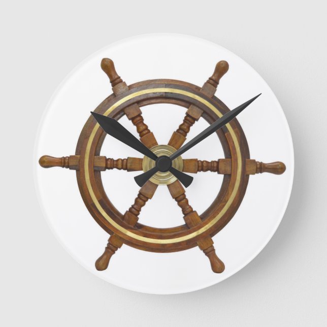 Horloge ronde en bois du volant du navire (Recto)