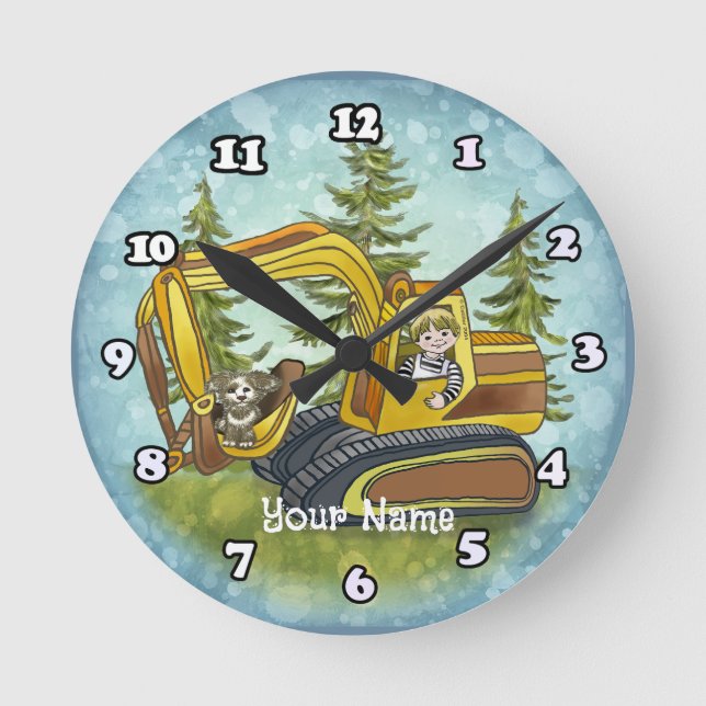 Horloge Ronde Enfant à la pelleteuse  (Recto)