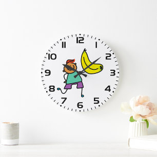 Horloge Ronde Enfant Joueur tenant une grande banane jaune
