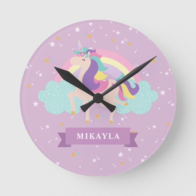 Horloge Ronde Enfants de l'Unicorne joli Rainbow (Recto)