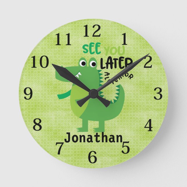 Horloge Ronde Enfants Vert Voir plus tard Alligator Personnalisé (Recto)