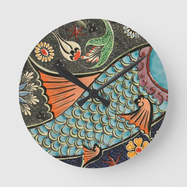 Horloge Ronde Ennui de poissons de mosaïque (Recto)