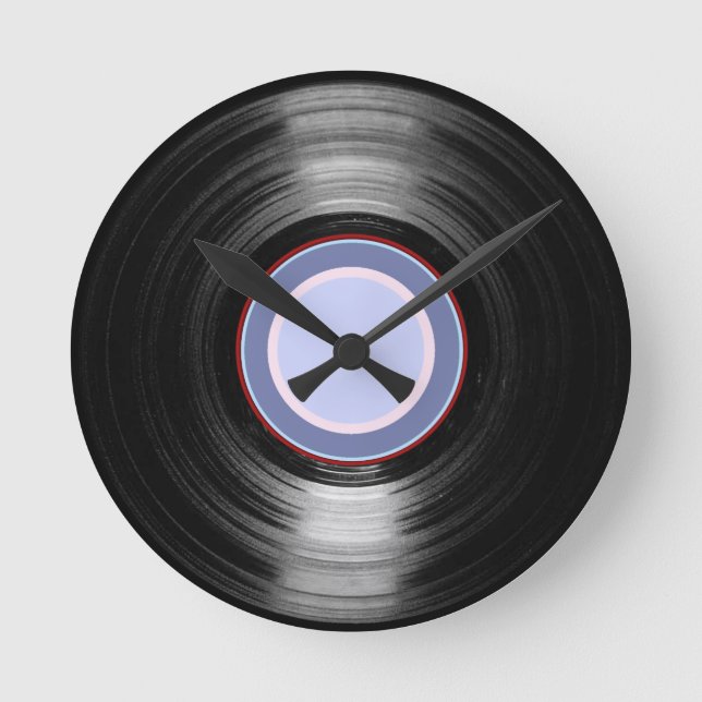Horloge Ronde enregistrement vinyle heure rétro (Recto)