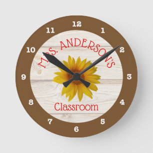 Horloge Ronde Enseignant Rustic Daisy