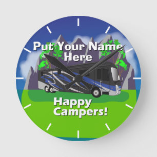 Horloge Ronde Entegra Aspire RV Blue Happy Camper