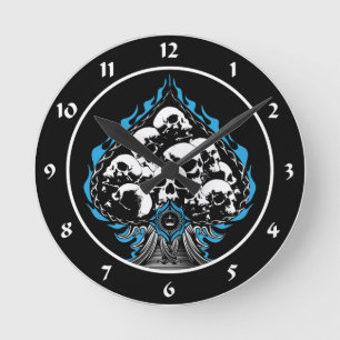 Horloge Ronde Épique de flammes bleues avec crânes