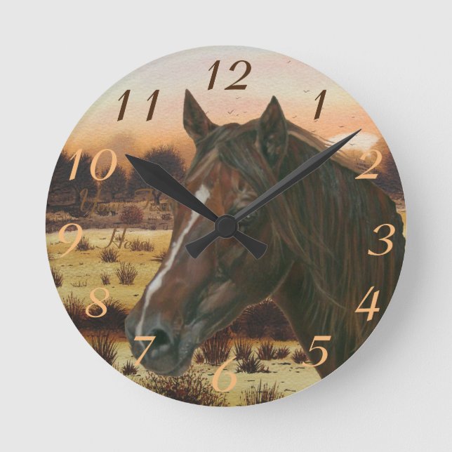 Horloge Ronde équine du cheval marron de châtaigne (Recto)