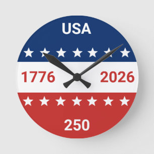Horloge Ronde États-Unis 1776 2026 250e anniversaire Rouge Blanc
