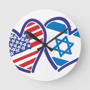 Horloge Ronde États-Unis Israël Coeur Drapeau