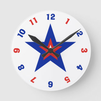 Horloge Ronde Étoile américaine patriotique rouge, blanc et bleu