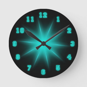 Horloge Ronde Étoile au néon bleue 8"