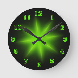Horloge Ronde Étoile au néon verte 8"