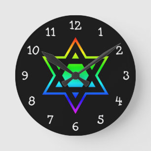 Horloge Ronde Étoile de David arc-en-ciel