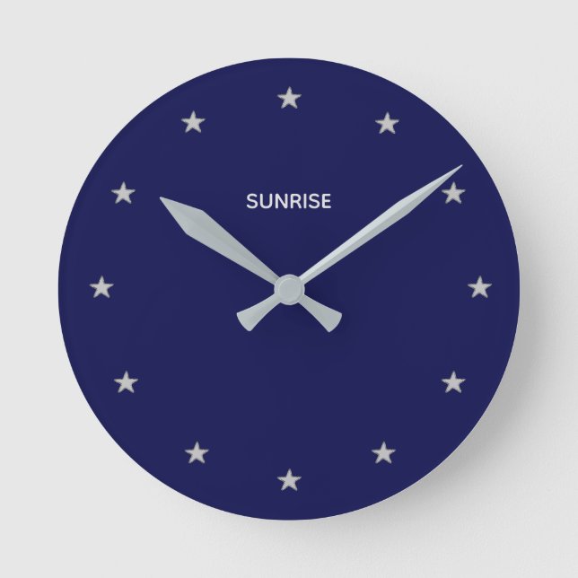 Horloge Ronde Étoiles brillantes en argent sur bleu marine (Recto)