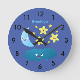 Horloge Ronde Étoiles chantantes mignonnes, lune et nuage dessin