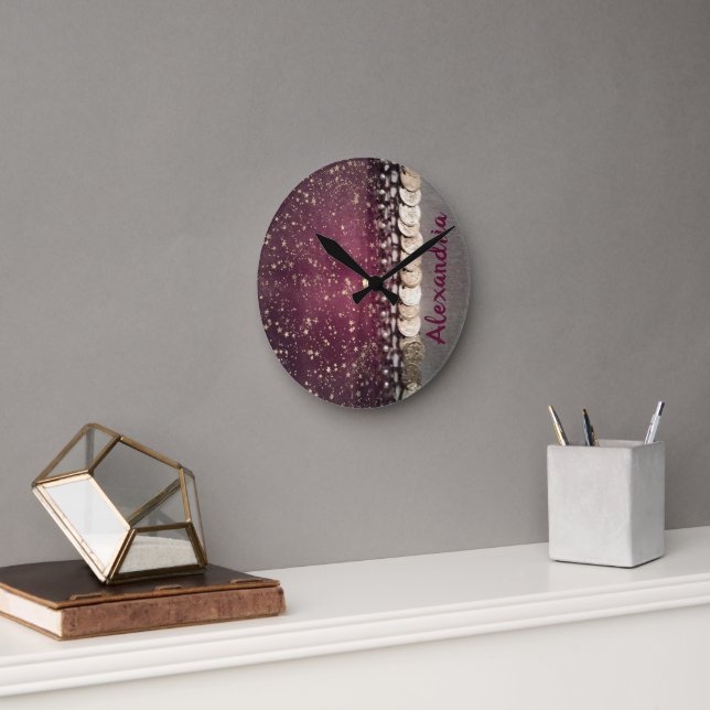 Horloge Ronde Étoiles de la Glitterie Purple Gypsy Écarf (Bureau)