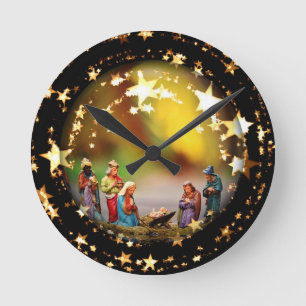 Horloge Ronde Étoiles infantiles de Vierge Marie de huche de