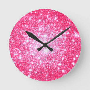 Horloge Ronde Étoiles roses brillantes