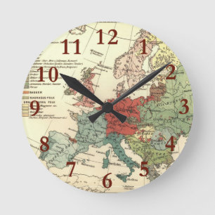 Horloge Ronde Europe Carte Pays Antique Mondiale