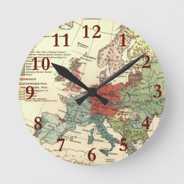 Horloge Ronde Europe Carte Pays Antique Mondiale (Recto)