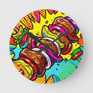 Horloge Ronde Explosion de Kebab Pop Art