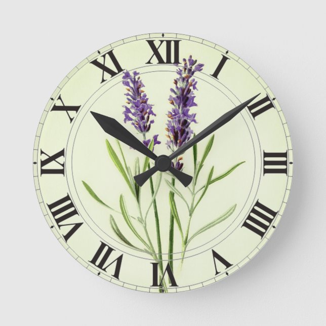 Horloge Ronde Face de fermeture végétale verte de lavande (Recto)