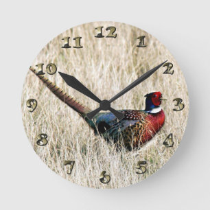 Horloge Ronde Faisan de cou d'anneau dans le pré