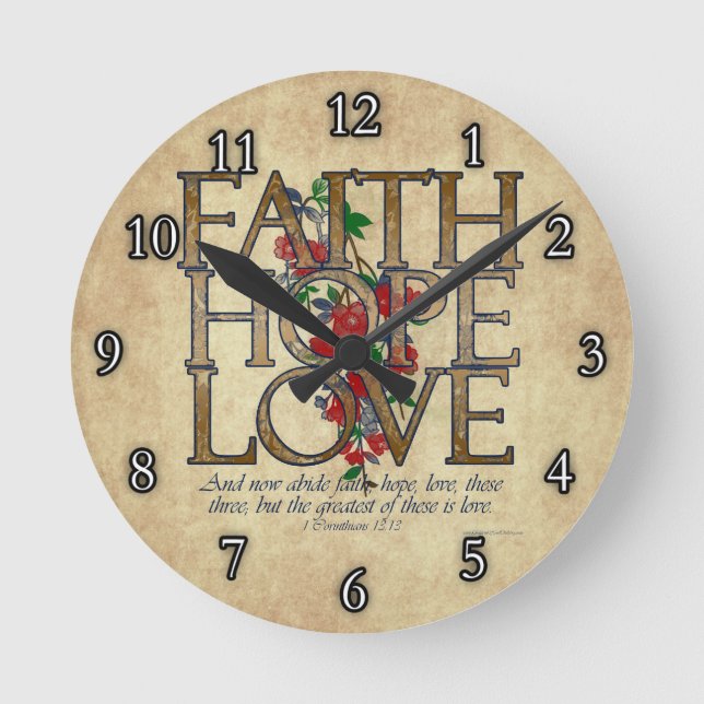 Horloge Ronde Faith Hope Love Christian Bible Verse (Recto)