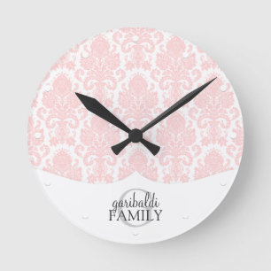 Horloge Ronde Famille rose de damassé moderne personnalisée