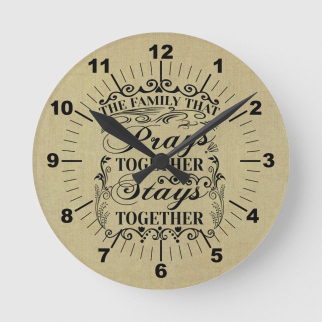Horloge Ronde Family Prays Together Stays Bible Saying (Recto)