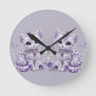 Horloge Ronde Fantaisie de chaton royal violet