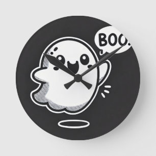 Horloge Ronde Fantôme de dessin animé mignon disant Boo